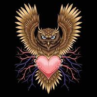 coruja com logotipo de tatuagem de ícone de amor vetor