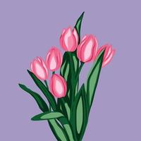 tulipas cor de rosa. flores da primavera para livro de colorir, cartão de felicitações, convite. primavera. buquê de flores de tulipa. ilustração vetorial. vetor