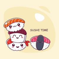 ilustração vetorial de desenho animado de sushi kawaii vetor