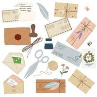 cartas vintage e selos decorativos, envelopes vetor