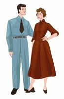 casal de homem e mulher vestindo roupas retrô vetor