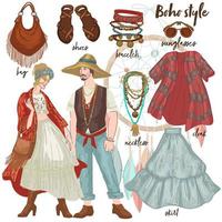 moda boêmia e estilo para homens e mulheres vetor