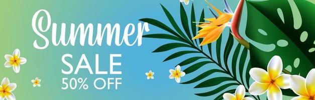 ilustração de banner de modelo de design tropical de venda de verão vetor