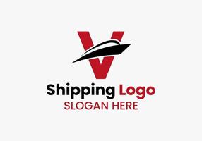 letra v logotipo de remessa símbolo de veleiro. ícone de barco à vela de navio náutico vetor