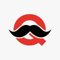 design de logotipo de barbearia letra q. logotipo de cabeleireiro para estilo de bigode e símbolo de moda vetor