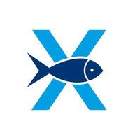 letra x logotipo de peixe, modelo de vetor de logotipo de oceano