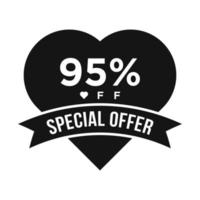 95% de desconto no banner de promoção de desconto de venda. oferta especial, evento, venda de dia dos namorados, modelo de vetor de etiqueta de desconto de férias