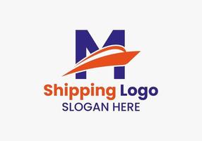 letra m logotipo de remessa símbolo de veleiro. ícone de barco à vela de navio náutico vetor