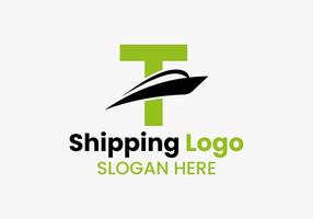letra t logotipo de remessa símbolo de veleiro. ícone de barco à vela de navio náutico vetor