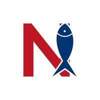 logotipo de peixe da letra n, modelo de vetor de logotipo do oceano