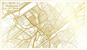mapa da cidade de mulhouse frança em estilo retrô na cor dourada. mapa de contorno. vetor