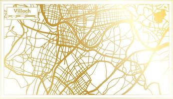 mapa da cidade de villach áustria em estilo retrô na cor dourada. mapa de contorno. vetor