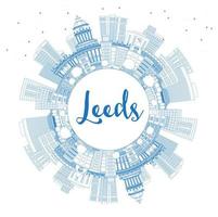 delineie o horizonte da cidade de leeds no reino unido com edifícios azuis e copie o espaço. vetor