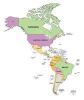 Mapa político da América do Sul e do Norte na projeção de Mercator. mapa com nome de países isolados no branco. vetor