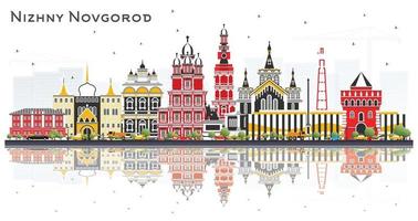 horizonte da cidade de nizhny novgorod rússia com edifícios de cor e reflexões isoladas no fundo branco. vetor