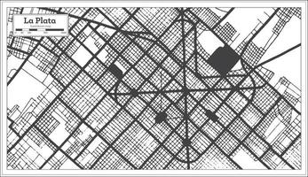 mapa da cidade de la plata argentina na cor preto e branco em estilo retrô isolado no branco. vetor