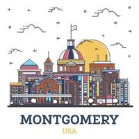 esboce o horizonte da cidade de montgomery alabama eua com edifícios modernos coloridos isolados no branco. vetor