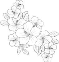 hibisco flor tropical, ilustração de desenho vetorial. esboce a flor de hibisco, sinal retrô de flor isolada. elemento desenhado à mão floral para impressão de tecido, mídia social ou sinal gráfico de rótulo romântico. vetor