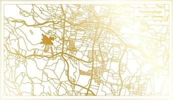 mapa da cidade de tasikmalaya indonésia em estilo retrô na cor dourada. mapa de contorno. vetor