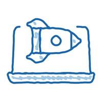 site de trabalho rápido foguete tela de laptop ícone doodle ilustração desenhada à mão vetor