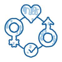 ícone de rabisco de tolerância de gênero ilustração desenhada à mão vetor