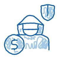 ícone de doodle de seguro anti-ladrão ilustração desenhada à mão vetor