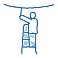 tecto falso de aquecimento do trabalhador com ilustração desenhada à mão do ícone do doodle do ventilador vetor