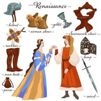 homem renascentista e mulher em roupas tradicionais vetor