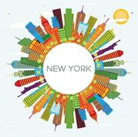 horizonte da cidade de nova york eua com arranha-céus coloridos, céu azul e espaço de cópia. vetor