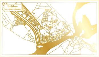 mapa da cidade de sukkur paquistão em estilo retrô na cor dourada. mapa de contorno. vetor