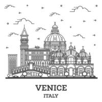 delinear o horizonte da cidade de Veneza Itália com edifícios históricos isolados no branco. vetor