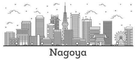 delinear o horizonte da cidade de Nagoya Japão com edifícios modernos isolados no branco. vetor