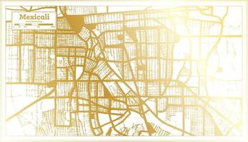 mexicali mapa da cidade do méxico em estilo retrô na cor dourada. mapa de contorno. vetor