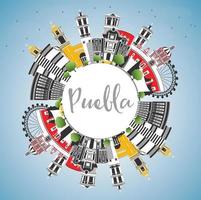 Puebla horizonte da cidade do México com edifícios coloridos, céu azul e espaço para texto. vetor