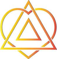 ícone de símbolo geométrico de forma de logotipo de olho triângulo de coração, sinal de triângulo e coração com ícone de símbolo de logotipo de olho vermelho illuminati vetor