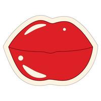 adesivo de desenho animado colorido brilhante em forma de lábios em um estilo retrô moderno. arte pop. adesivo. ícone vetor