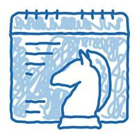 ícone de doodle de calendário de cavalo de xadrez ilustração desenhada à mão vetor