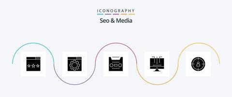 pacote de ícones seo e glyph 5 de mídia, incluindo seo. otimização. áudio. meios de comunicação. conexões vetor