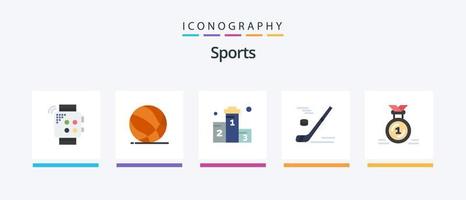 pacote de ícones de 5 planos de esportes, incluindo inverno. hóquei. esporte. corrida. vencer. design de ícones criativos vetor