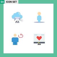 4 pacote de ícones planos de interface de usuário de sinais e símbolos modernos de dados de corpo de nuvem, loop de pessoas, elementos de design de vetores editáveis