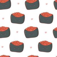 padrão perfeito com sushi kawaii de desenho animado com caviar. impressão de anime fofa para capa de telefone, planos de fundo, moda, papel de embrulho e têxtil. ilustração vetorial vetor
