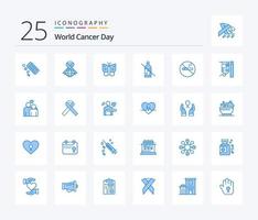 pacote de ícones de cor azul do dia mundial do câncer 25, incluindo não fumar. uísque. borboleta. não. álcool vetor