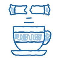 polvilhe o açúcar na xícara de chá doodle ilustração desenhada à mão vetor
