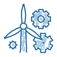 configurações do moinho de vento doodle ícone ilustração desenhada à mão vetor
