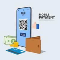 pagamento móvel via smartphone usando identificação de código de barras vetor