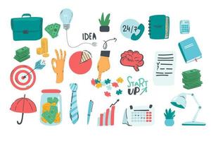 conjunto de elementos de doodle de negócios feitos em vetor. ideia, empresário, pensamento criativo, progresso, gráficos e todos os outros tipos de elementos relacionados a negócios. vetor