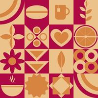 fundo de ícones em estilo bauhas geométrico plano. signos abstratos. chá, uma xícara de chá, limão, sol. hora do chá. ilustração vetorial. vetor