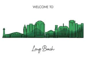 horizonte de long beach, eua. estilo linear de desenho de linha contínua. mão desenhada ilustração vetorial. vetor