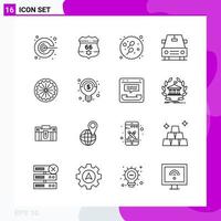 pacote de conjunto de ícones de linha de 16 ícones de contorno isolados em fundo branco para impressão na web e fundo de vetor de ícone preto criativo móvel