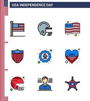 pacote de ícones vetoriais de ações do dia americano 9 sinais e símbolos de linha para águia pássaro bandeira americana segurança editável eua dia vetor elementos de design
